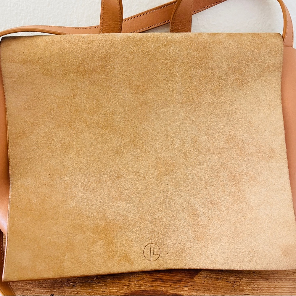 Janessa Leone Joan Suede & Leather Crossbody Satchel Bag -Camel Nude/ Tan Peach - Picture 8 of 10